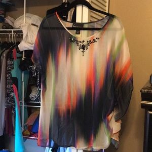 Sheer multi colored shirt with beaded detail